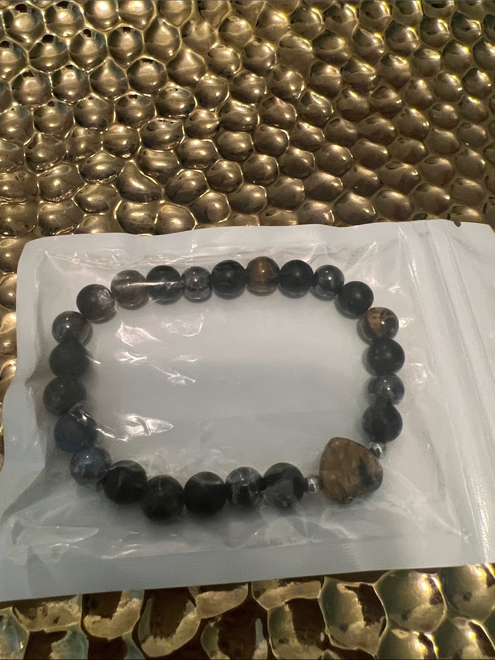 #2425**Heart Accent Black and Brown Beaded Stretch Bracelet - Picture 6 of 17